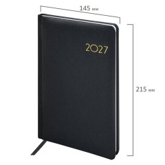 Еженедельник датированный 2027, А5, 145х215 мм, BRAUBERG "Select", балакрон, черный, 118144 - фото 2