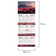 Календарь квартальный 2027 г., 3 блока, 3 гребня, бегунок, мелованная бумага, BRAUBERG EXTRA, "Горные цветы", 118314 - фото 2