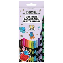 Карандаши цветные FUNSTER (ФАНСТЕР) AMONG CATS, 12 цветов, черный корпус с принтом, трехгранные, 182066 - фото 2