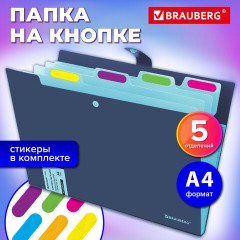 Папка-органайзер на кнопке 5 отделений, BRAUBERG "Extra", А4, синяя с голубым, 274096 - фото 9
