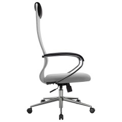 Кресло офисное МЕТТА "SU-B-8" хром, ткань-сетка, сиденье мягкое, светло-серое - фото 4