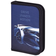 Пенал BRAUBERG с наполнением, 1 отделение, 1 откидная планка, 24 предмета, 21х14 см, "Sport car", 271527