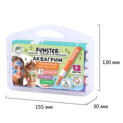 Аквагрим аквамаркеры для лица и тела, 12 цветов, FUNSTER (ФАНСТЕР), пластиковый кейс, 152609 - фото 5