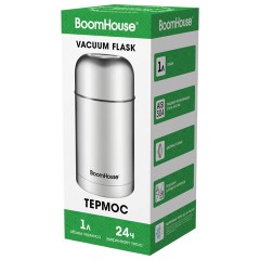 Термос 1 л для еды/напитков с широким горлом, BOOMHOUSE (БУМХАУС) WIDE, нержавеющая сталь SUS304, серебристый, 700320 - фото 7