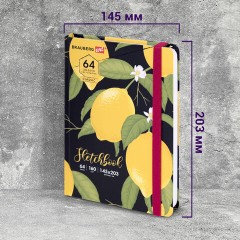 Скетчбук, белая бумага 160 г/м2, 145х203 мм, 64 л., резинка, твердый, BRAUBERG ART CLASSIC "Лимоны", 114591 - фото 10