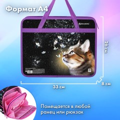 Папка на молнии с ручками BRAUBERG А4, 1 отделение, пластик, 80 мм, "Dream cat", 270868 - фото 10