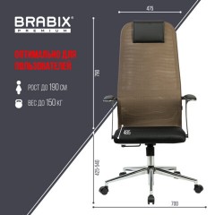 Кресло BRABIX PREMIUM "Ultimate EX-801" хром, плотная двойная сетка Х2, черное/коричневое, 532920 - фото 22