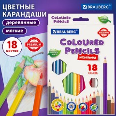 Карандаши цветные BRAUBERG PREMIUM, 18 цветов, шестигранные, грифель 3,3 мм, натуральное дерево, 181657 - фото 8