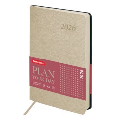 Ежедневник датированный 2026 А5 138x213 мм, BRAUBERG "Stylish", под кожу, гибкий, бежевый, 117104