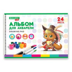 Альбом для акварели А4 24 л., бумага 180 г/м2, гребень, обложка картон, BRAUBERG KIDS, "Pets" (2 вида), 106712 - фото 2