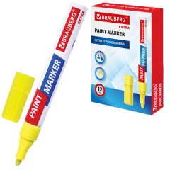 Маркер-краска лаковый EXTRA (paint marker) 4 мм, ЖЕЛТЫЙ, УСИЛЕННАЯ НИТРО-ОСНОВА, BRAUBERG, 151984