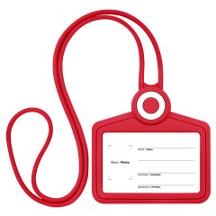 Бейдж горизонтальный для пропуска и ID-карт, СИЛИКОНОВЫЙ, 54х85 мм, шнурок 42 см, красный BRAUBERG, 238907 - фото 2