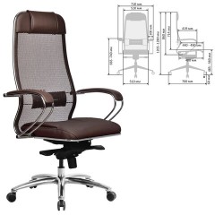 Кресло офисное МЕТТА "SAMURAI" SL-1, сверхпрочная ткань-сетка/экокожа, темно-коричневое - фото 2