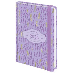 Ежедневник датированный 2026 с резинкой 145х203 мм, А5, BRAUBERG твердый, фольга, "Лаванда", 117344