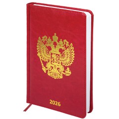 Ежедневник датированный 2026 А5 138х213 мм, BRAUBERG "State", под кожу, красный, 117414