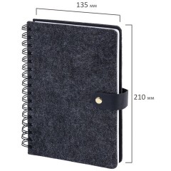Ежедневник недатированный, А5, 135х210 мм, BRAUBERG "Felt", на гребне, войлок, застежка на кнопке, 160 л., черный, 117132 - фото 3
