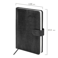 Ежедневник датированный 2026 А5 138x213 мм, BRAUBERG "Legend", под кожу, застежка, серый, 117068 - фото 2