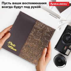 Фотоальбом BRAUBERG на 300 фото 10х15 см, под кожу, бумажные страницы, бокс, коричневый + золото, 391118 - фото 18