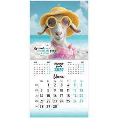 Календарь настенный перекидной 2027 г., BRAUBERG, 12 листов, 21,4х42,8 см, МИНИ, "Funny goats", 118432