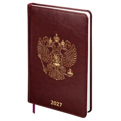 Ежедневник датированный 2027, А5, 138х213 мм, BRAUBERG "State", под кожу, коричневый, 118041