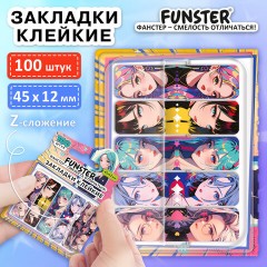 Закладки клейкие Z-сложения FUNSTER (ФАНСТЕР) "Аниме", 45х12 мм, 100 шт., (5 цветов х 20 листов), в диспенсере, 116700 - фото 2