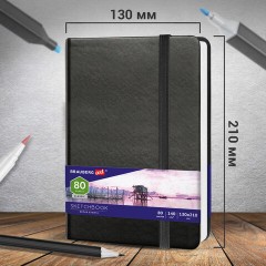 Скетчбук, белая бумага 140 г/м2 130х210 мм, 80 л., КОЖЗАМ, резинка, BRAUBERG ART CLASSIC, черный, 113183 - фото 4