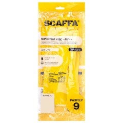 Перчатки латексные SCAFFA "Луч", КЩС-2, хлопчатобумажное напыление, размер 9, L (большой), желтые, 00-01017718 - фото 4
